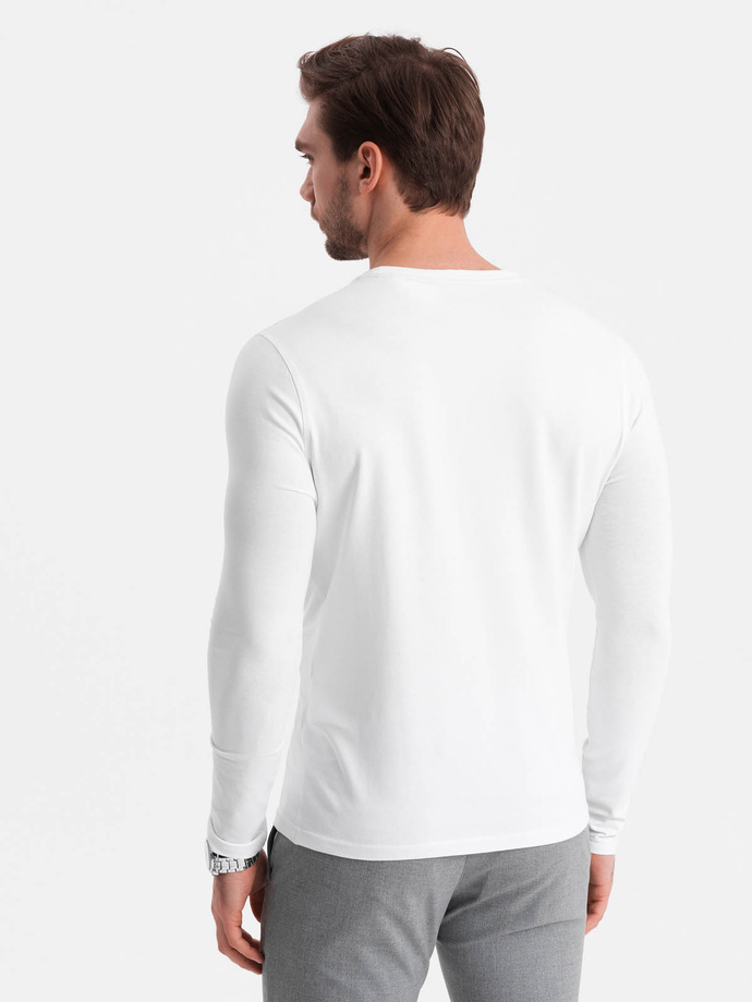 Longsleeve męski z elastanem sygnowany z okrągłym dekoltem - biały V1 OM-LSCL-0102