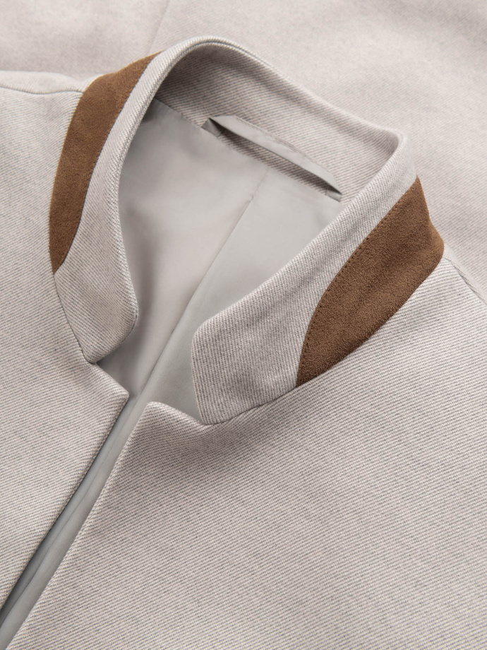 Men's melange rayon jacket with stand-up collar - beige melange V3 OM-BLZB-0131