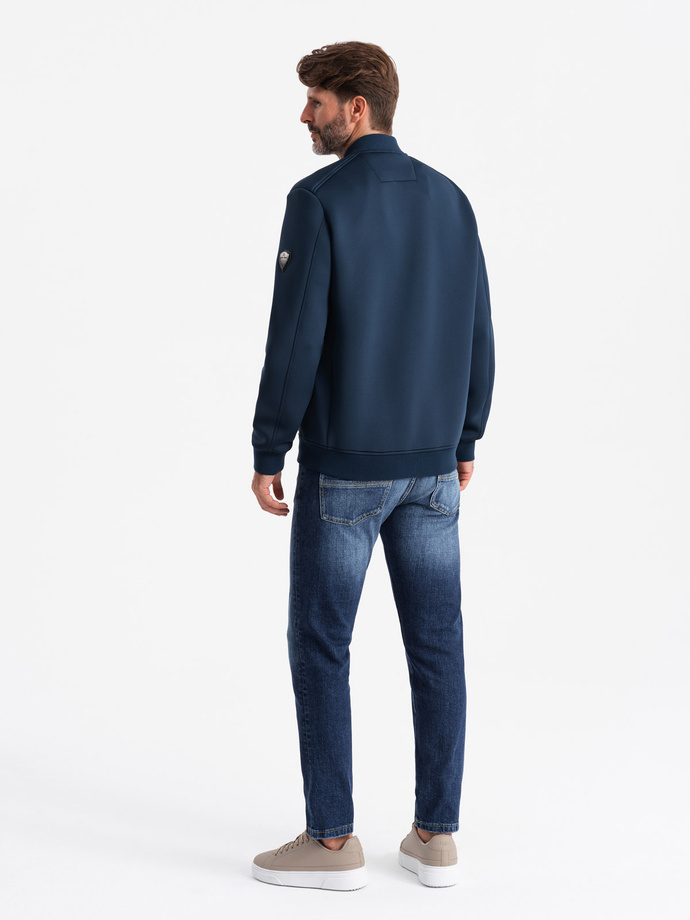 Kurtka męska bomberka z pikowanym wzorem – granatowa V2 OM-JALP-0141