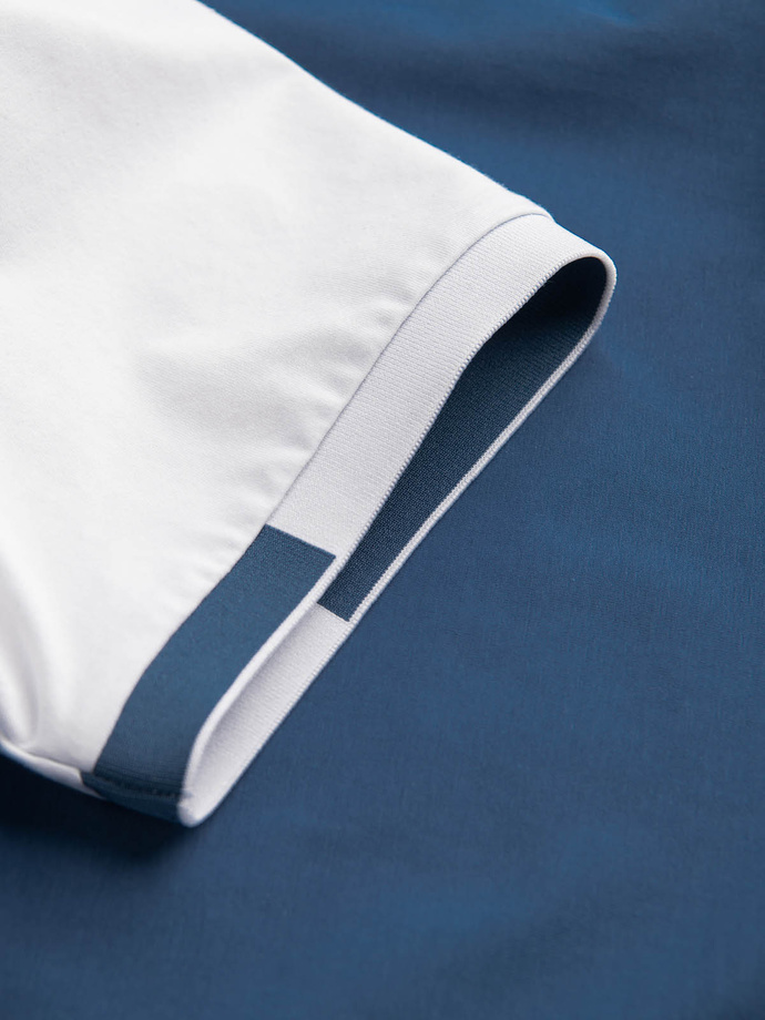 Men's elastane t-shirt with colored sleeves - blue V2 OM-TSCT-0176