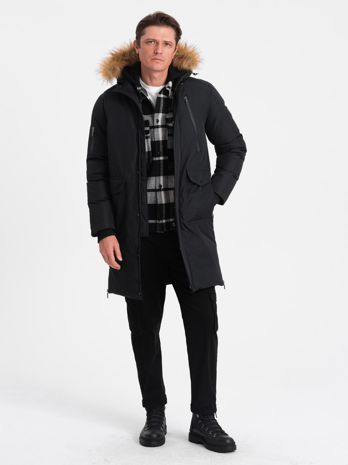 Alaskan men's winter jacket with detachable fur from the hood - black V2 OM-JALJ-0148