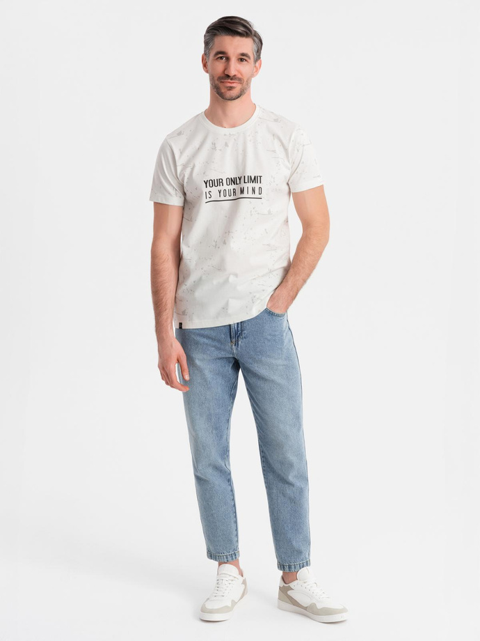 Men's printed t-shirt with round neckline - white V1 OM-TSFP-0187