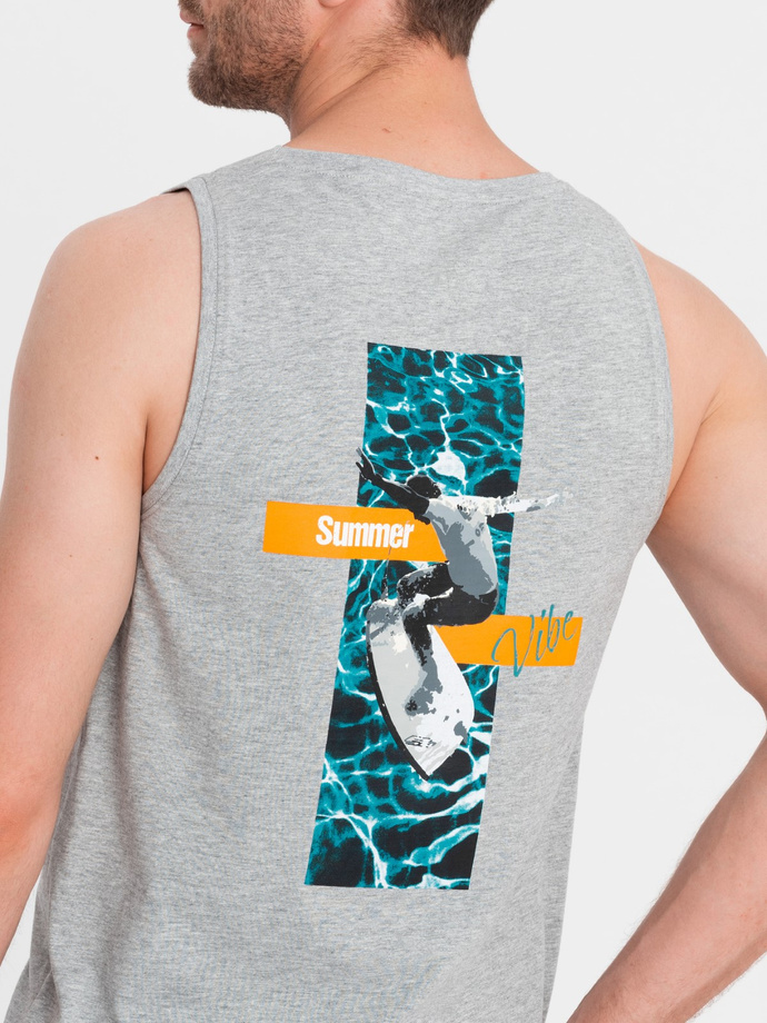 Bawełniany tank top męski z nadrukiem Summer Vibe – szary melanż V3 OM-TSTT-0191