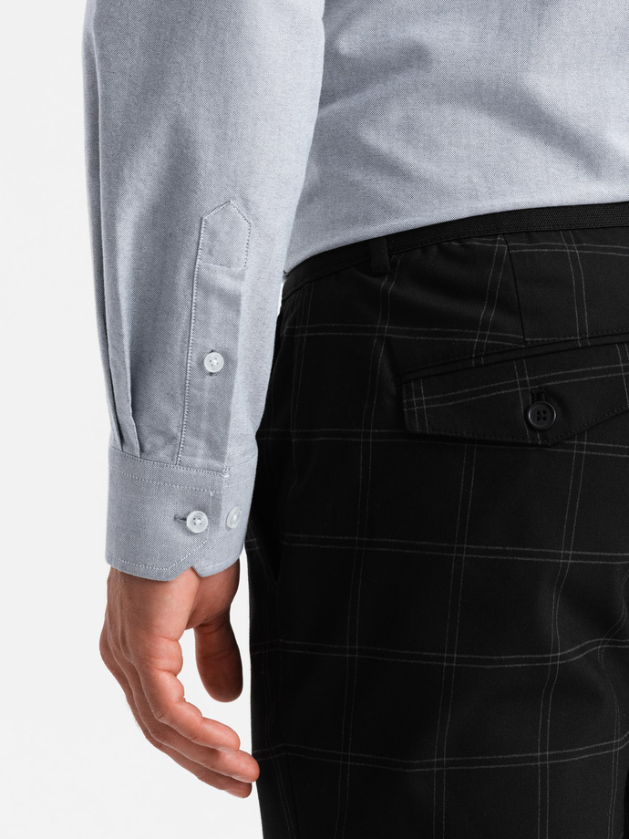 Elegant men's oxford shirt with embroidery and pocket - light grey V2 OM-SHOS-0173