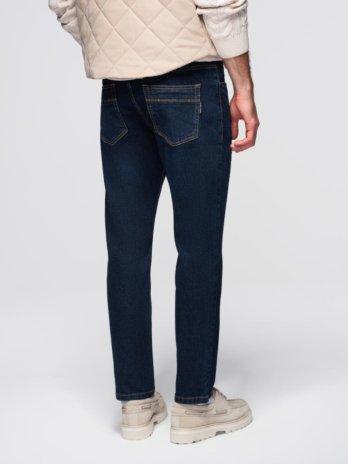 Men's denim pants with REGULAR FIT rubbing - dark blue V4 OM-PADP-0241