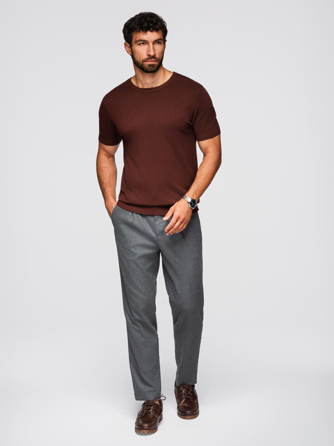 Męska klasyczna dzianinowa koszulka męska ze ściągaczami– ciepłobrązowa V4 OM-TSCT-0252