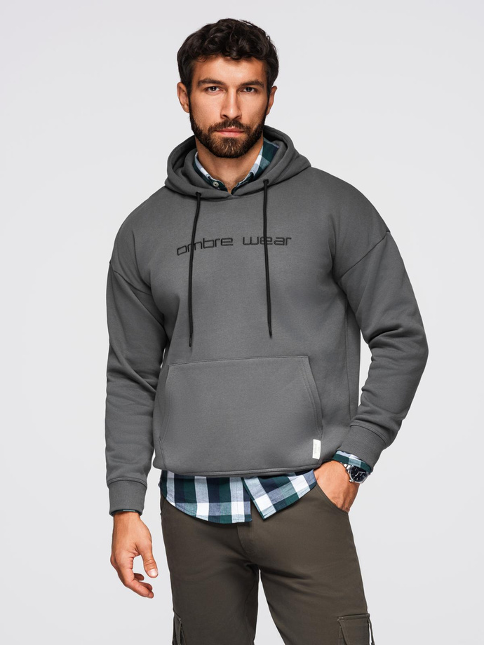 Unbuttoned men's sweatshirt with stand-up collar and hood - black V1 OM-SSZP-0216