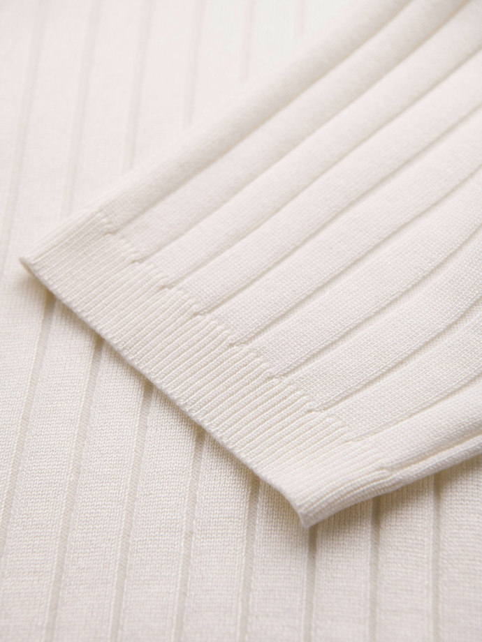 Men's SLIM FIT viscose vertical striped polo shirt - broken white V3 OM-POSS-0143