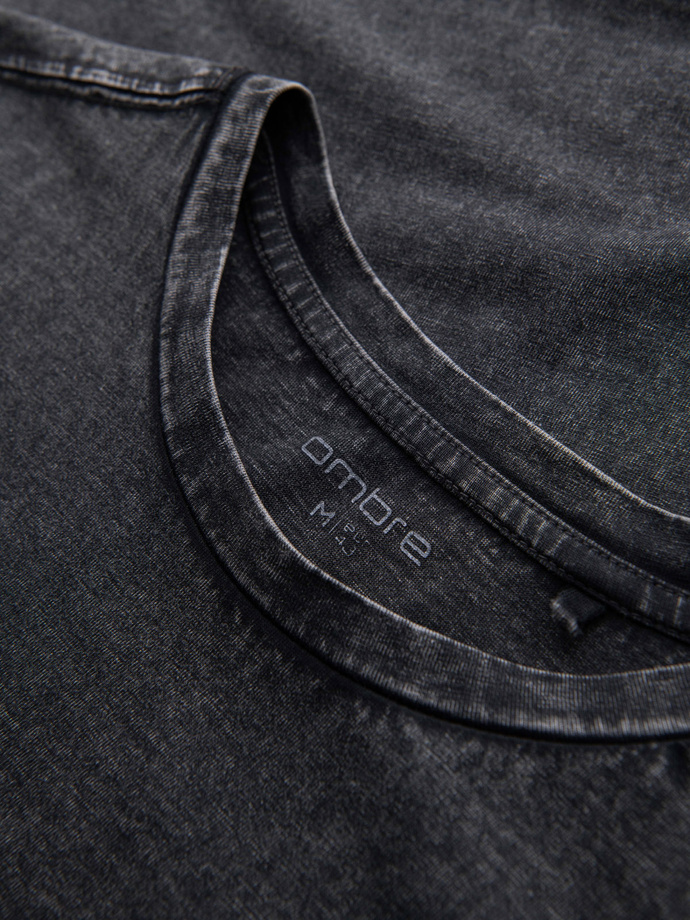 Men's T-shirt with wash effect - black V1 OM-TSWT-0116