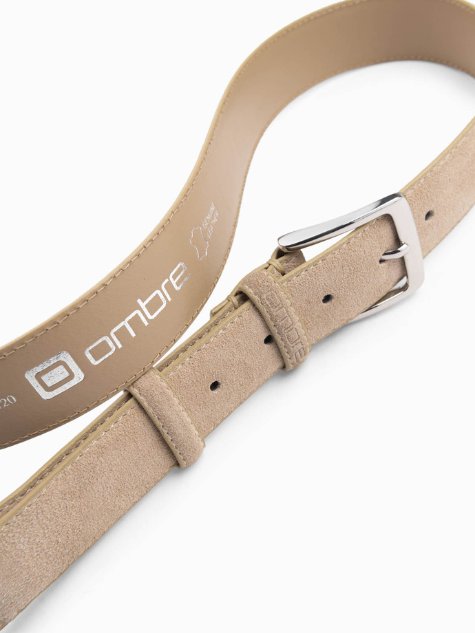 Unicolored men's belt in natural suede - beige V2 OU-ACBE-0113