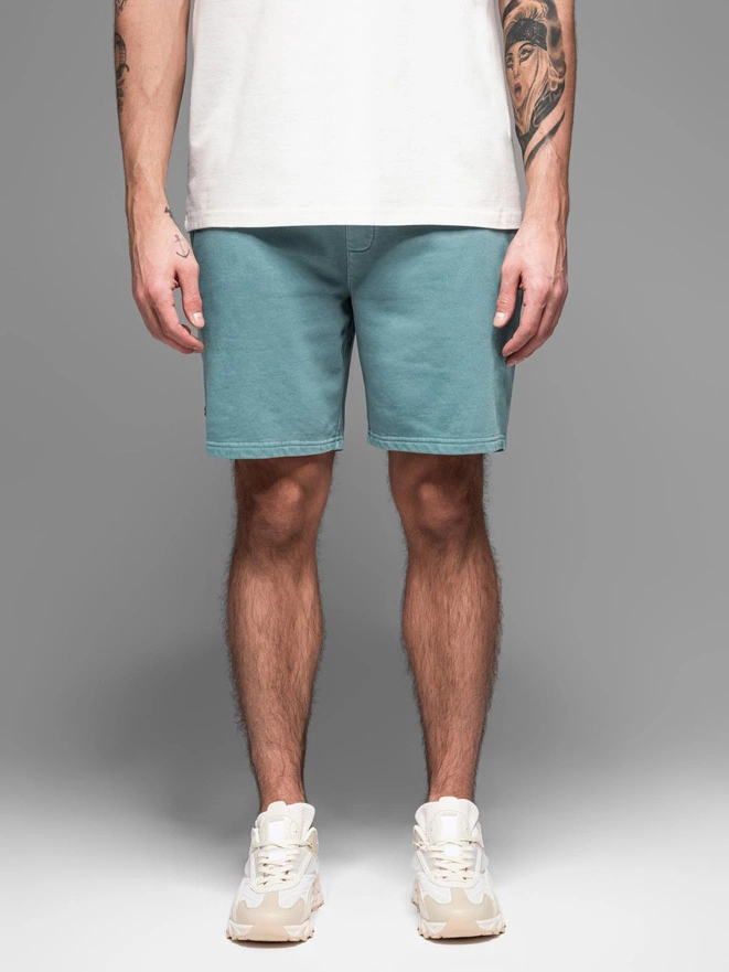 Męskie krótkie spodenki dresowe RELAXED FIT w stylu athleisure – turkusowe V1 OM-SRWS-0122