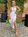Strapless richelieu and lace maxi dress - DLR109 white