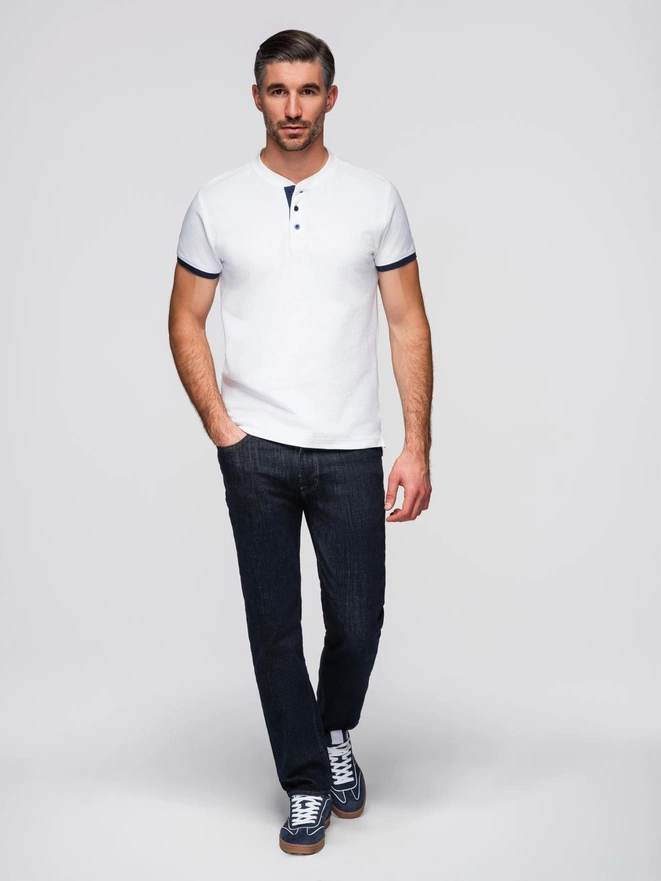 Men's collarless polo shirt - white V1 OM-TSCT-0156