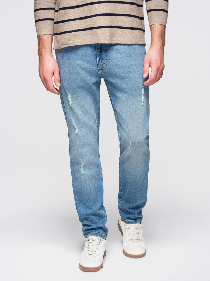 Men's denim pants SLIM FIT with rubbing - light blue V1 OM-PADP-0255