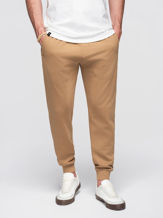 Spodnie męskie dresowe typu jogger - brązowe V2 OM-PABS-0173
