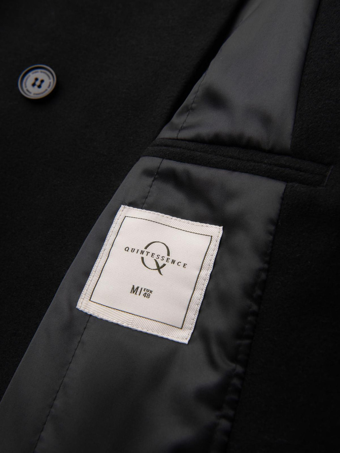 Men's coat with high collar and asymmetrical fastening - black V2 OM-COWC-0141