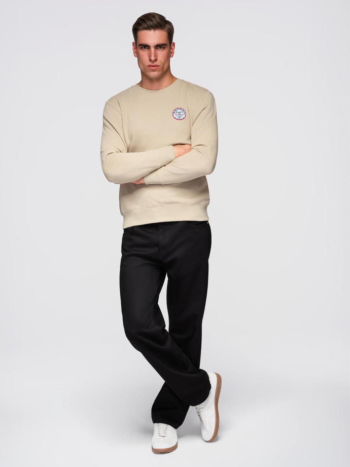 Men's non-stretch sweatshirt with patch - beige V3 B1713