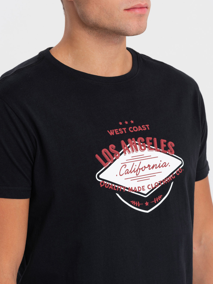 T-shirt męski bawełniany z nadrukiem - czarny V3 S1733