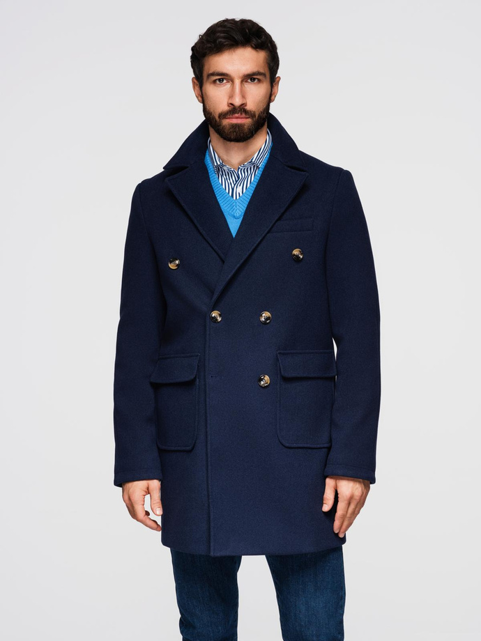 Men's double-breasted coat with decorative buttons - indigo V1 OM-COWC-0109