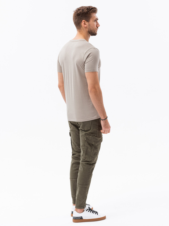 Classic BASIC men's T-shirt with a serape neckline - beige V21 S1369