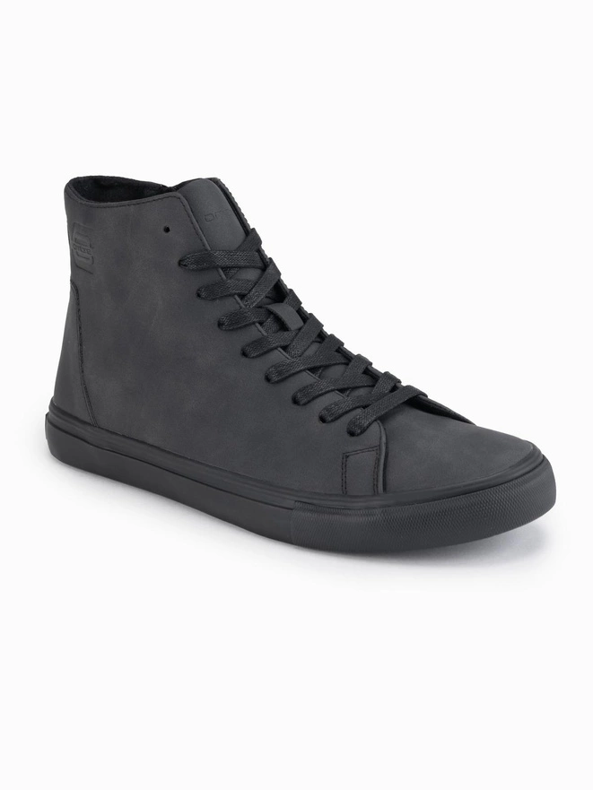 Men's high-top sneakers with matte texture and embossed logo - black V1 OM-FOTH-0185