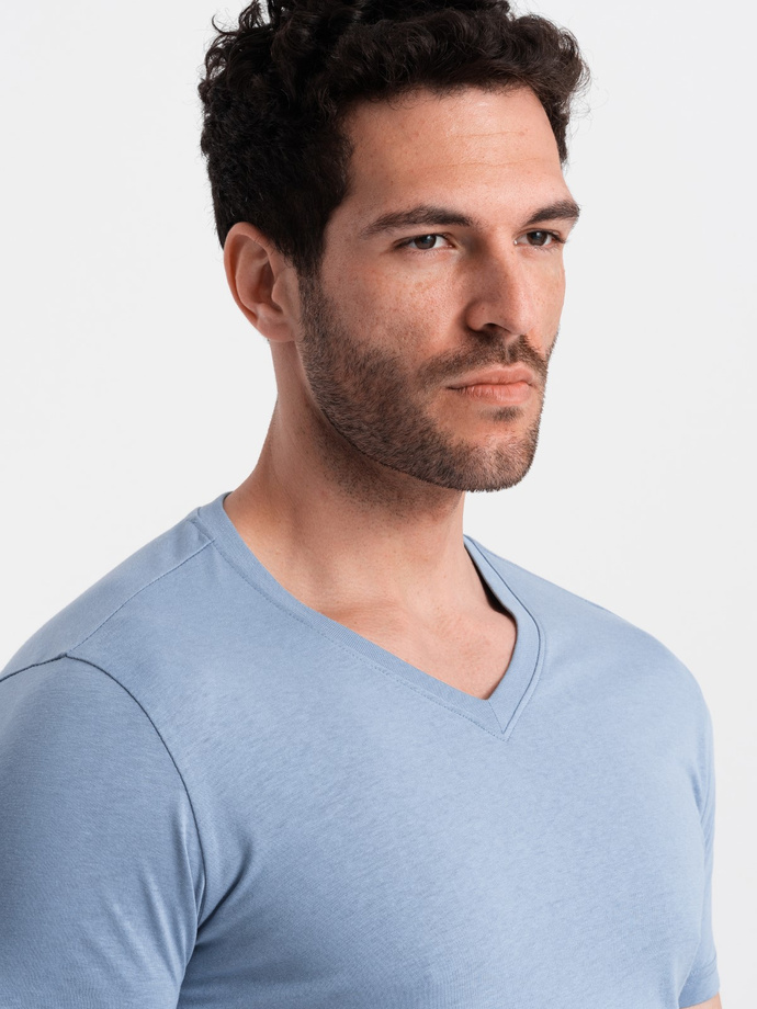 BASIC men's classic cotton T-shirt with a serape neckline - blue V20 OM-TSBS-0145