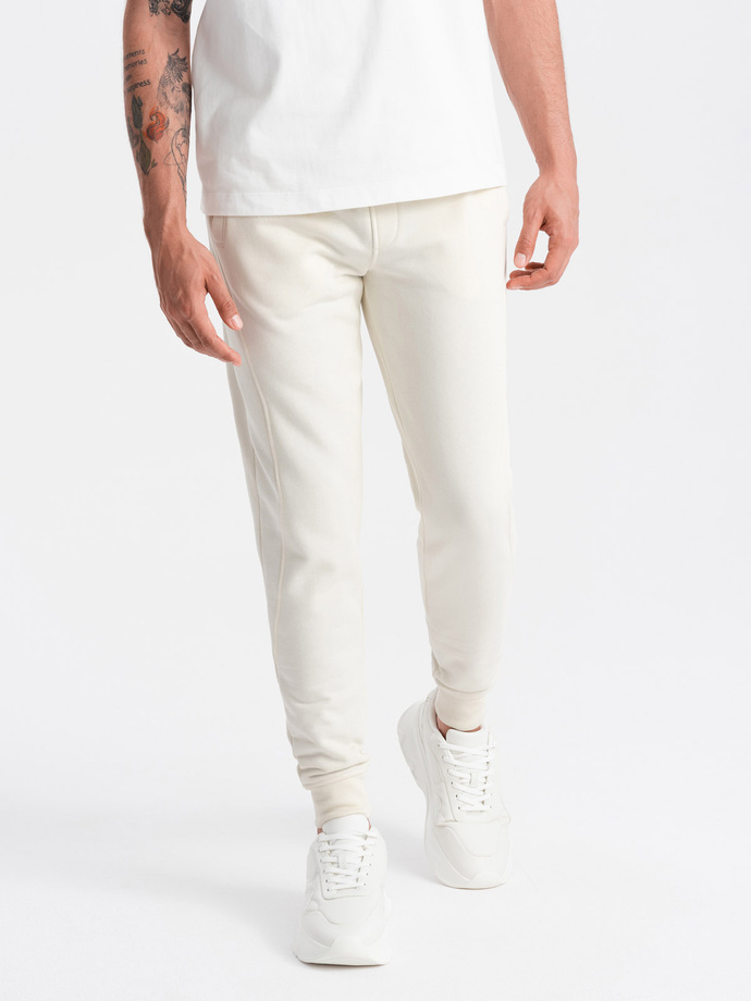 BASIC men's cotton sweatpants joggers - cream V5 OM-PABS-0174