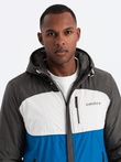 Colorful lightweight men's sports jacket with fleece - blue and graphite V2 OM-JANP-0194