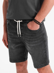 Men's shorts with elastic waistband and wash effect - black V4 OM-SRDS-0192
