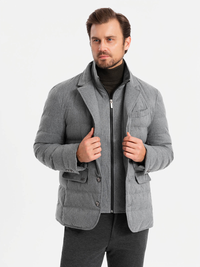 Men's jacket with a jacket cut with a fleece lining - gray V1 OM-JALP-0170 