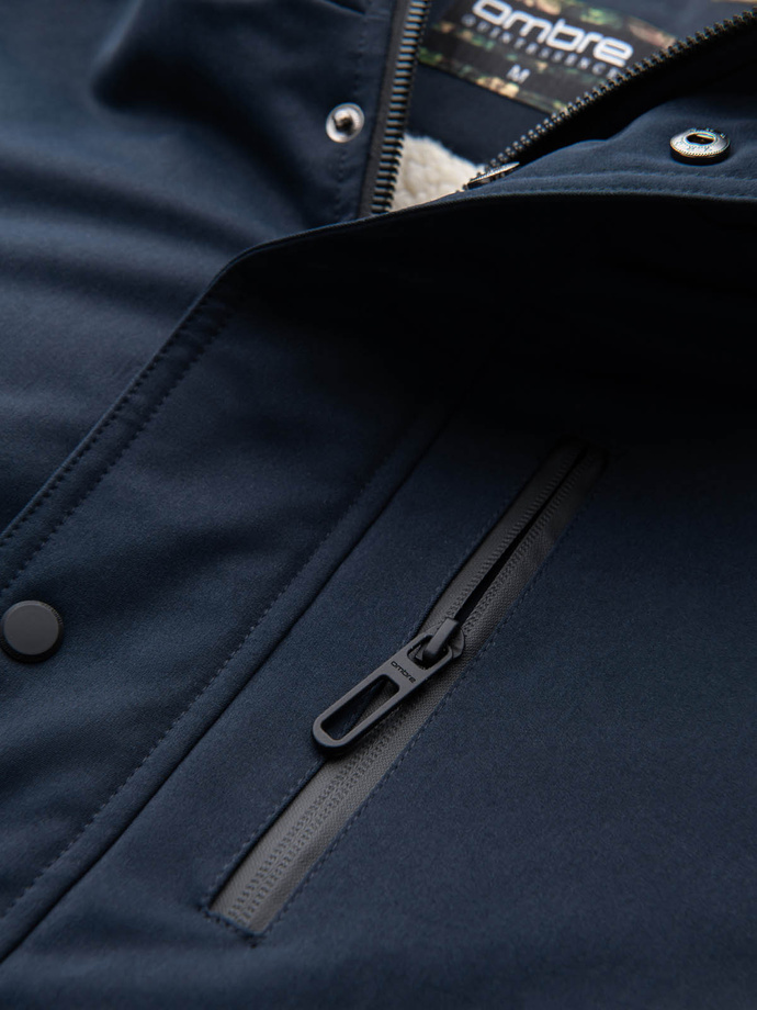Men's long parka sherpa jacket – navy blue V2 OM-JALJ-0181