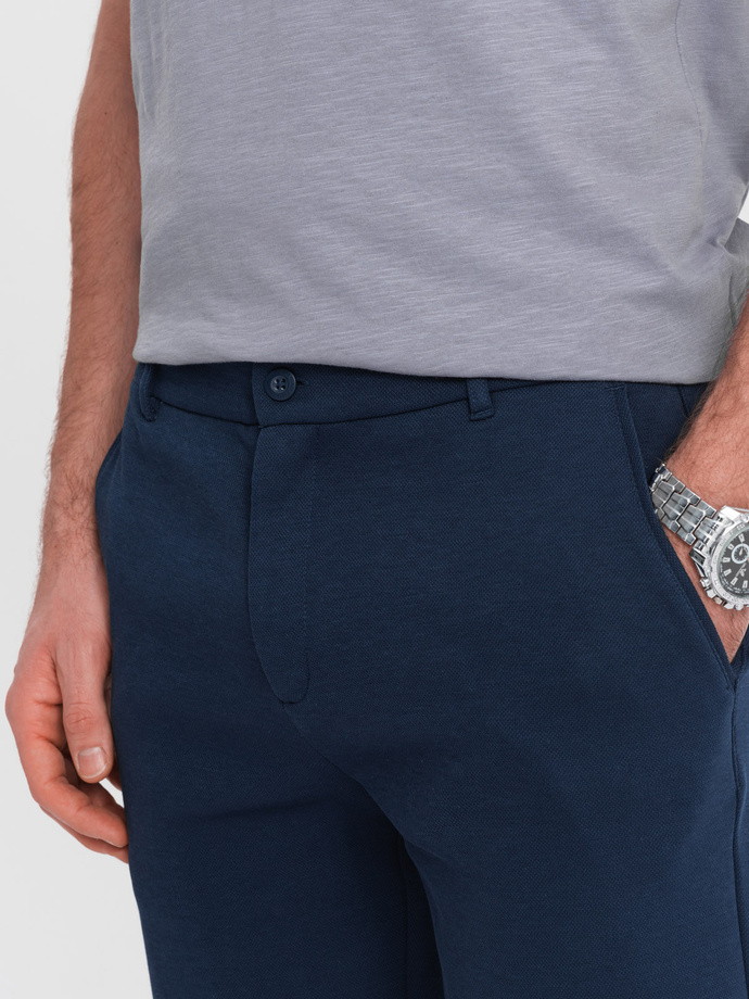 Szorty męskie SLIM FIT ze strukturalnej dzianiny - granatowy melanż V1 OM-SRCS-0126