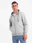 Men's softly structured hooded sweatshirt - grey V4 OM-SSZP-0191