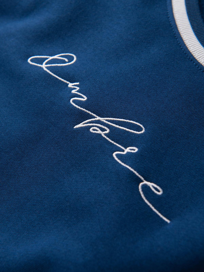 Męska bluza z raglanowym rękawem i kontrastowymi detalami – ciemnoniebieska V1 OM-SSNZ-0244