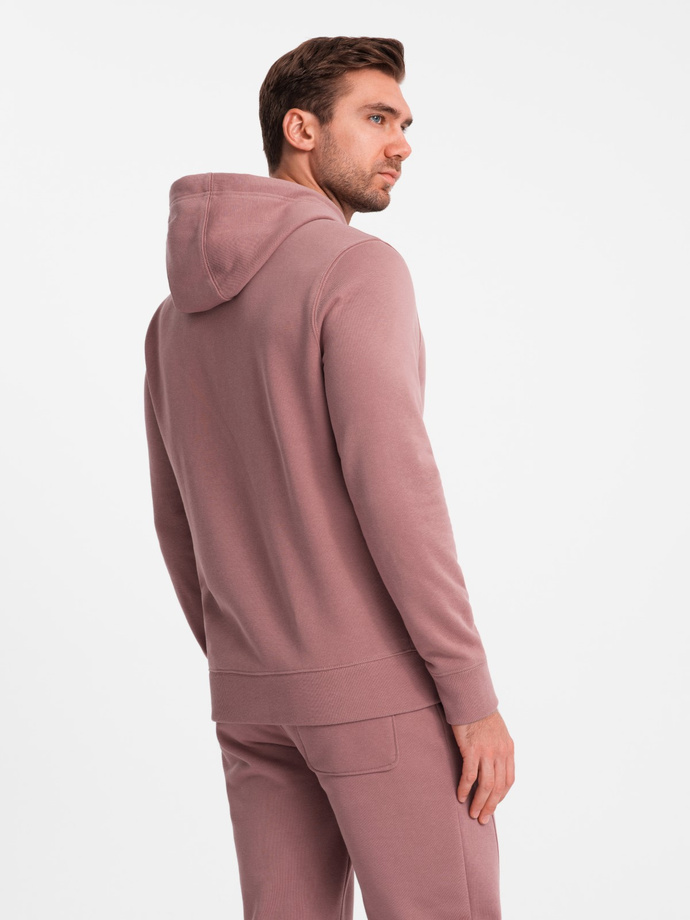 BASIC men's tracksuit set kangaroo sweatshirt + joggers - dark pink V4
