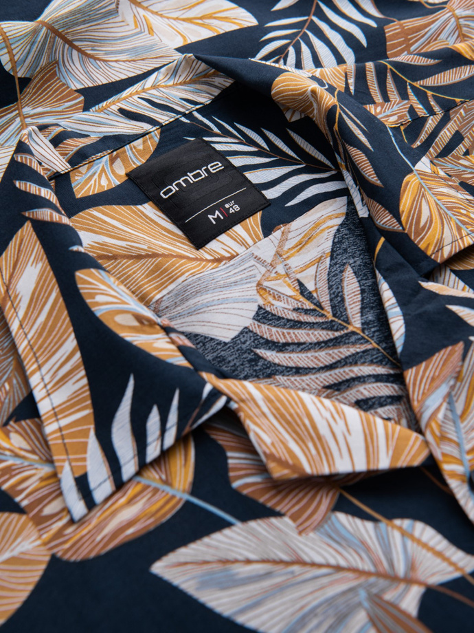Viscose patterned men's short sleeve shirt - leaves V14 OM-SHPS-0113