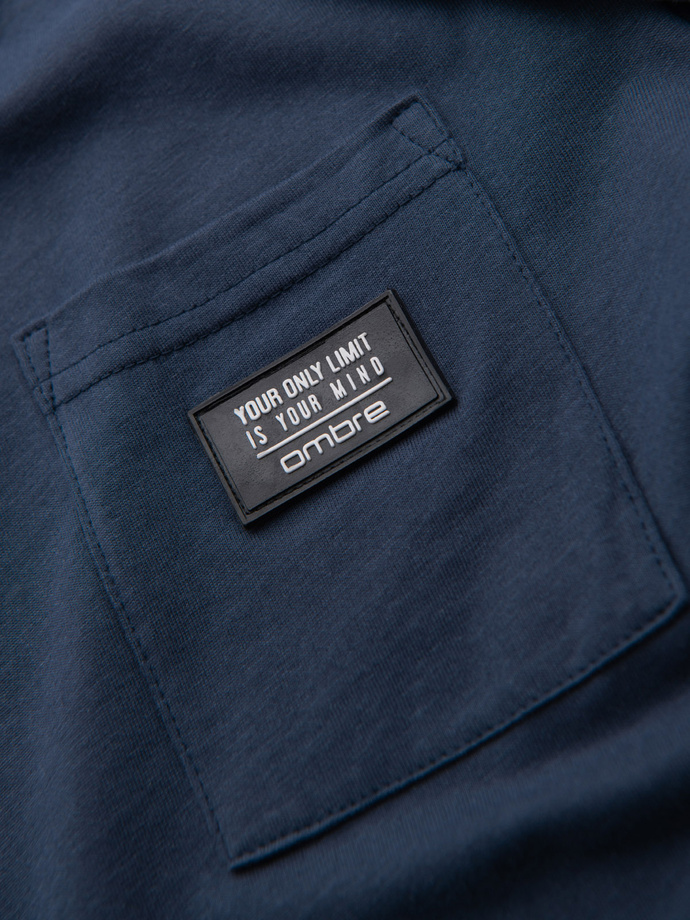 Men's casual t-shirt with pocket patch - navy blue V10 OM-TSCT-0109