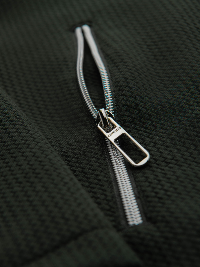 Strukturalna kurtka biker męska ze stójką  – ciemnozielona V3 OM-JANP-0229