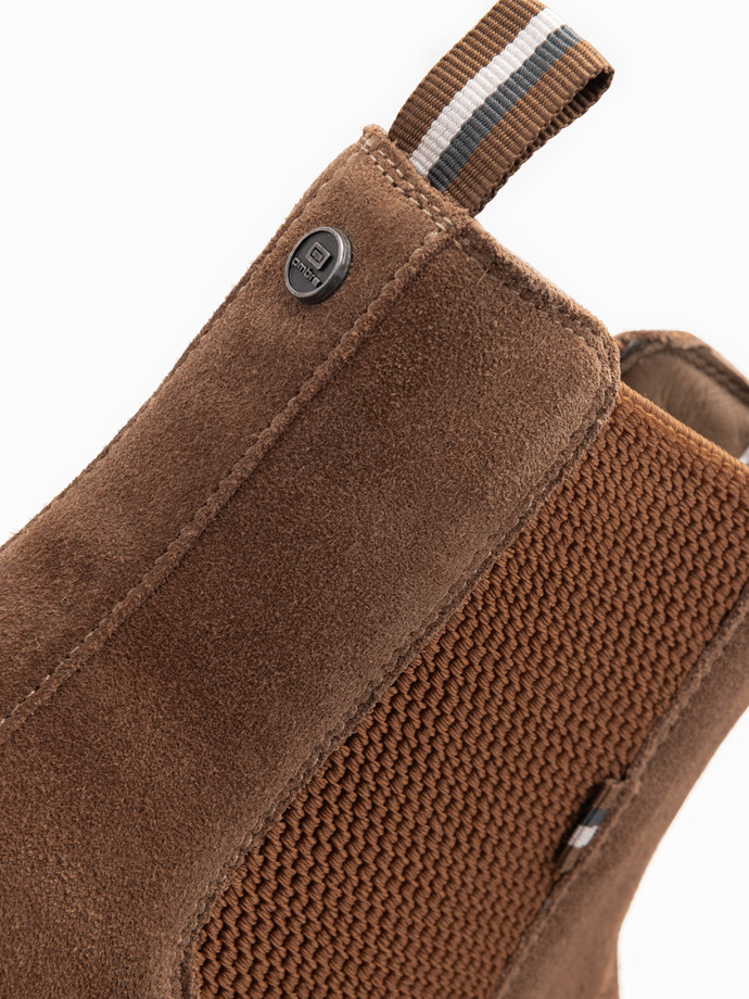 Wsuwane zamszowe męskie buty z wysoką cholewką – jasnobrązowe V4 OM-FOBO-0173