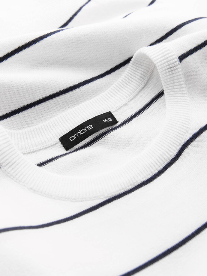 Men's casual sweater with horizontal stripes - cream V2 OM-SWSW-0143