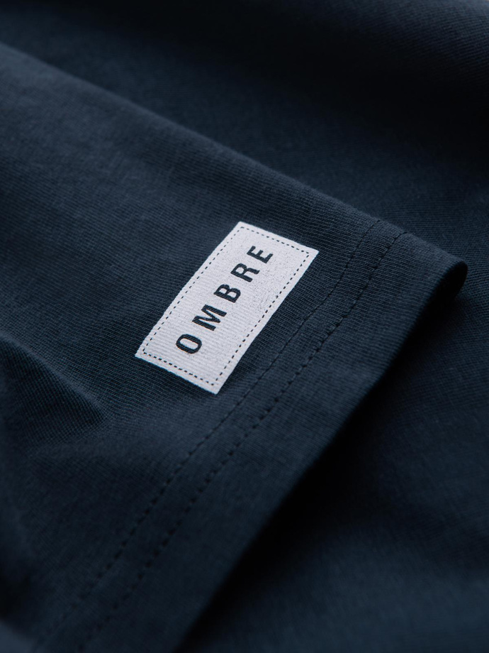 Men's cotton t-shirt with college style print - navy blue V3 OM-TSPT-0137