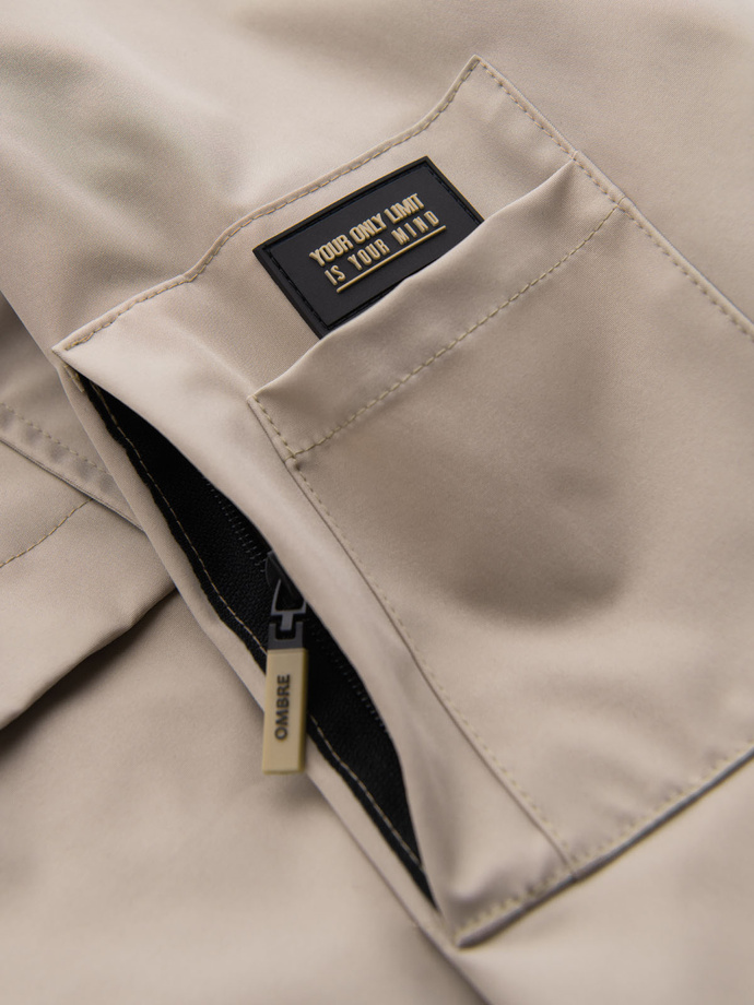 Funkcjonalna męska kurtka przejściowa z kapturem – beżowa V3 OM-JANP-0225