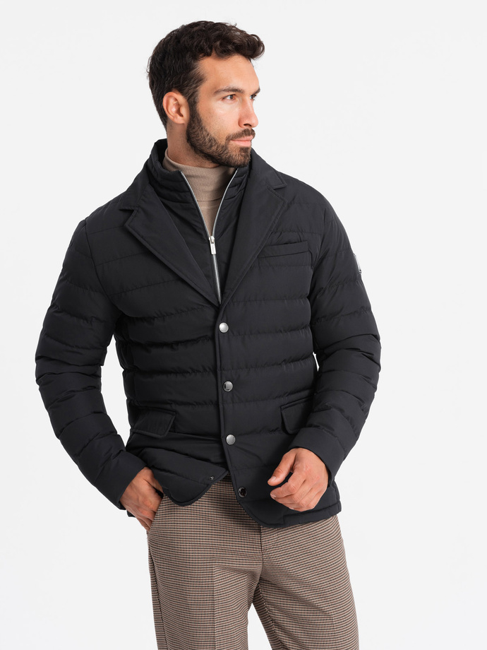 Men's quilted jacket with jacket cut - black V3 OM-JALP-0188