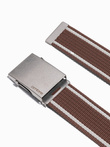 Two-tone men's parchment belt with horizontal stripes border - brown A820