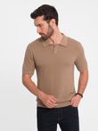 Men's cotton structured knit polo shirt - light brown V3 OM-POSS-0117