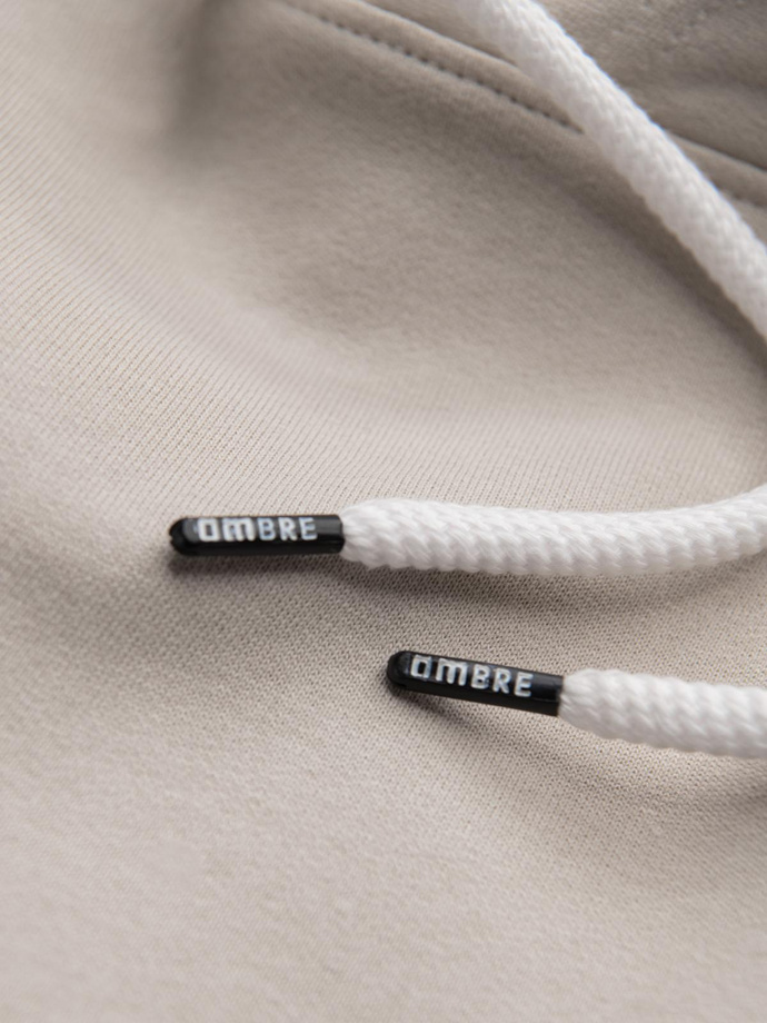 Męska bluza dresowa BASIC kangurka z kapturem - jasnobeżowa V1 B1674