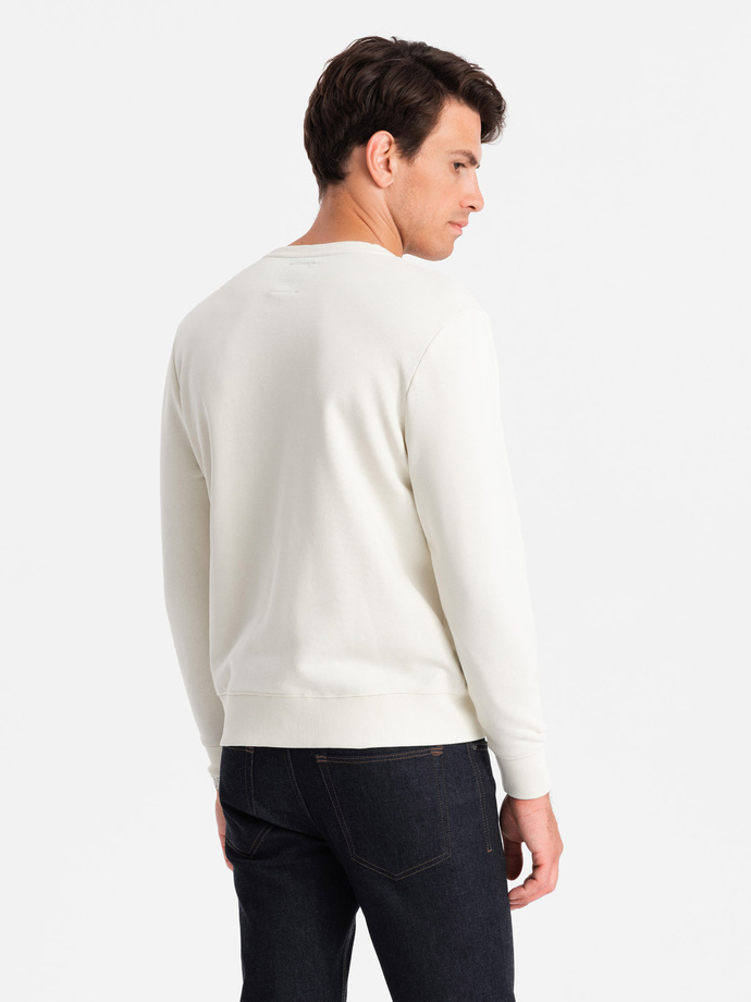 Men's non-stretch sweatshirt with metal pin - cream V2 OM-SSNZ-0136