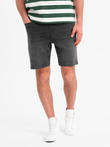 Men's shorts with elastic waistband and wash effect - grey V3 OM-SRDS-0192