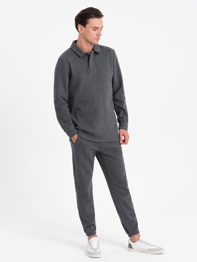 Men's tracksuit set sweatshirt with polo collar + pants - graphite melange V1 Z71