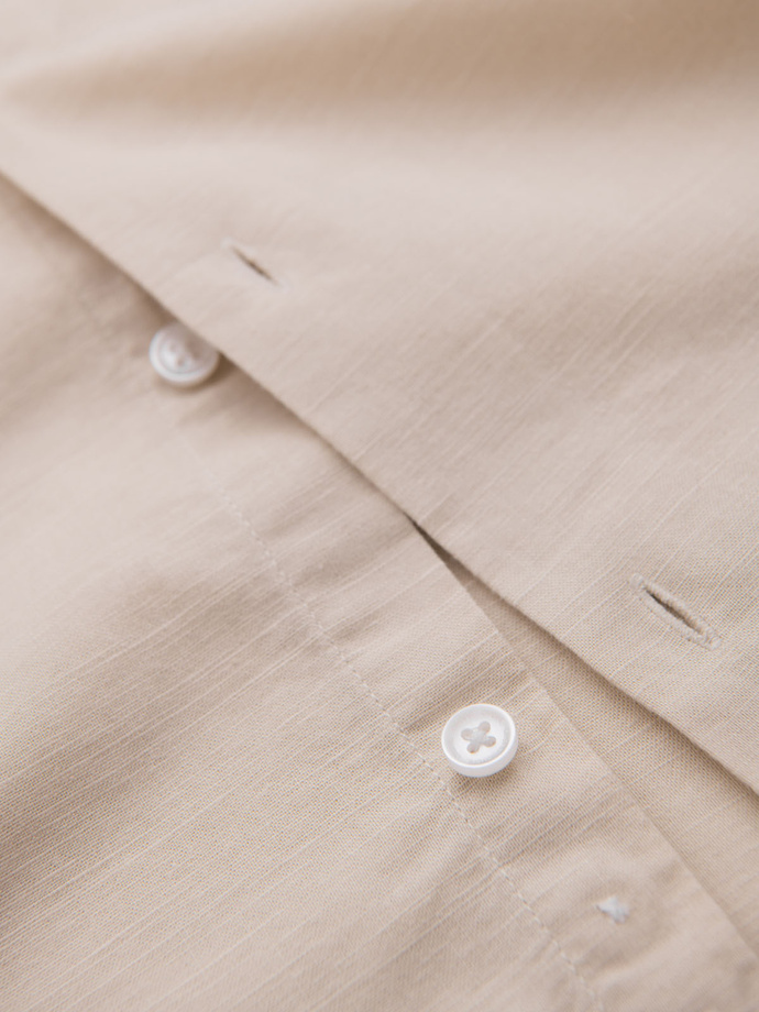 Men's linen shirt with collar and pocket REGULAR FIT - cream V3 OM-SHCS-0161